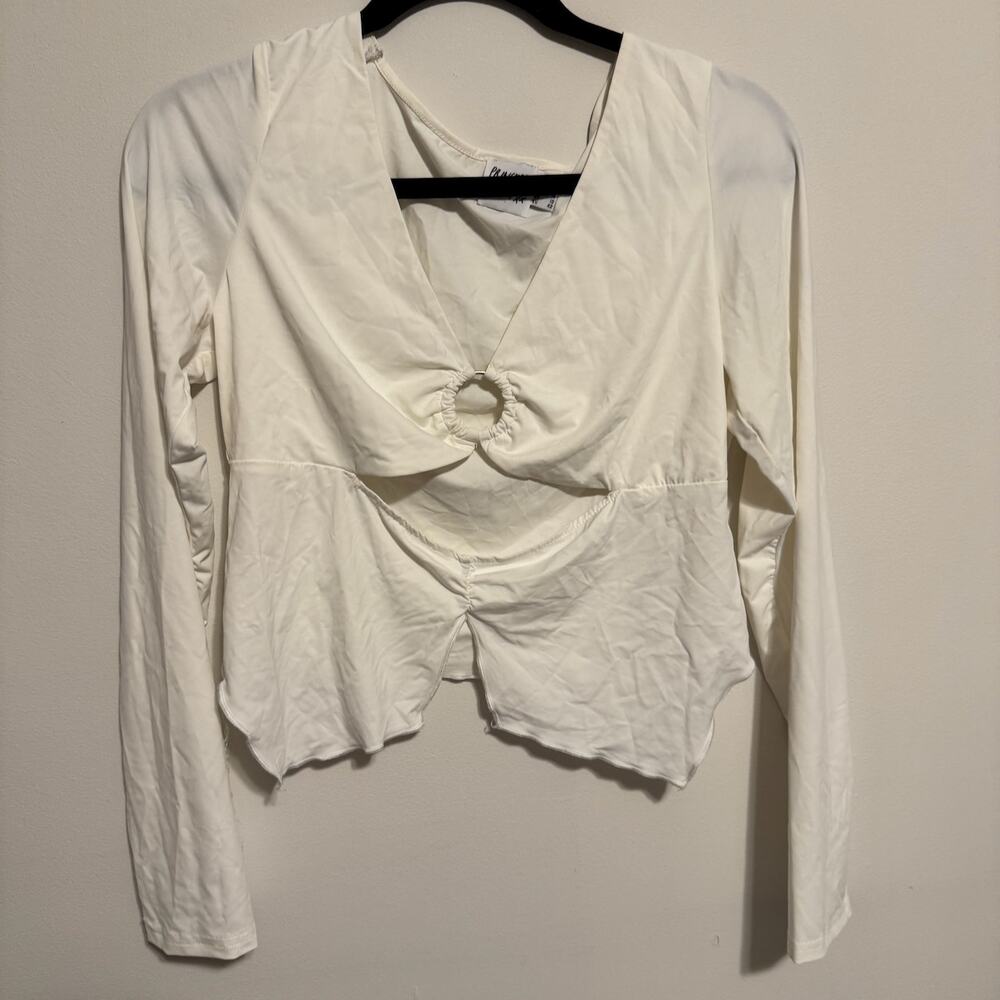 Princess Polly Long Sleeve White Cut Out Ring Top